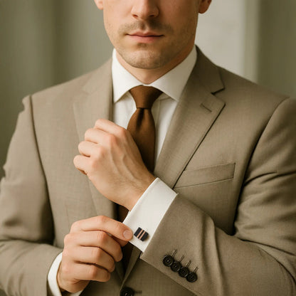 Stratos Cufflinks in Rose Gold & Black by Benson & Clegg