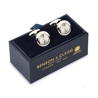 Turbine Cufflinks In Silver by Benson & Clegg