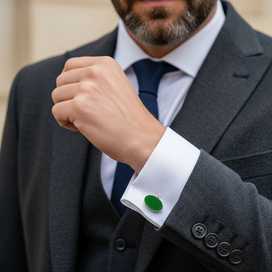 Peanut Sterling Silver CloisonneCufflinks In Green by Benson & Clegg