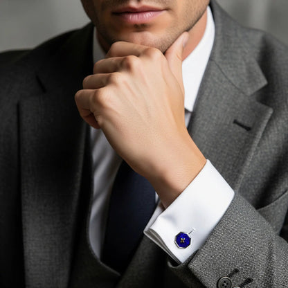 Sterling Silver Cufflinks With Lapis Lazuli And 9ct Gold by Benson & Clegg