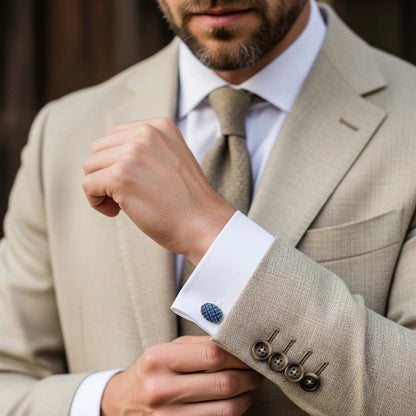 Weave Sterling Silver Cufflinks In Green by Benson & Clegg