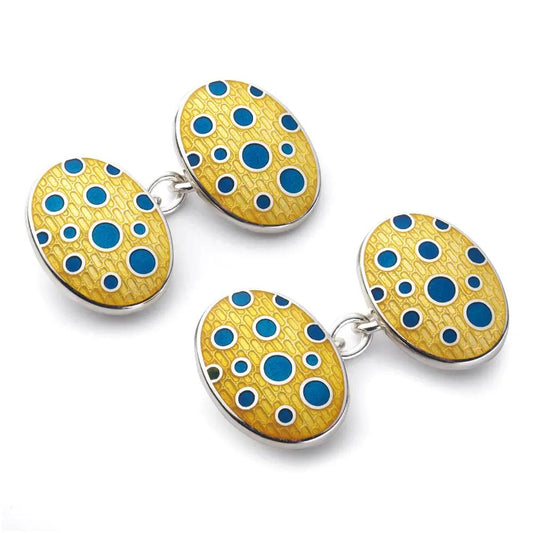 Bubble Design Sterling Silver Cloisonne Cufflinks In Yellow by Benson & Clegg