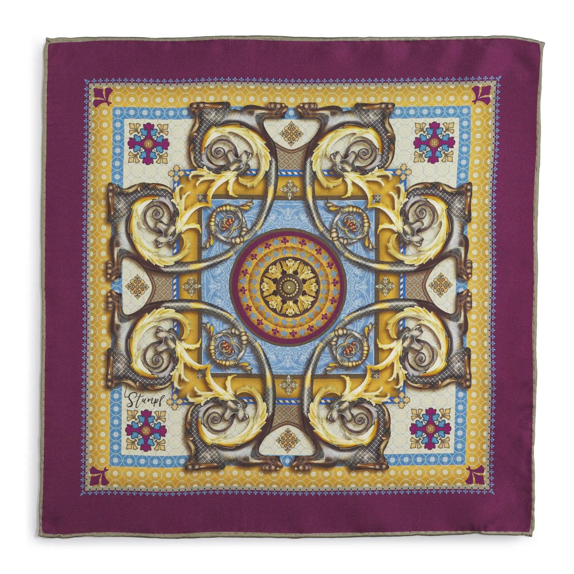 Burlington House Academy Gate Claret Pocket Square by Benson & Clegg
