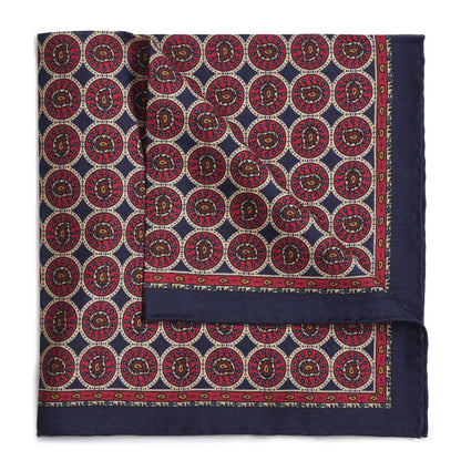 Circular Paisley (Wool & Silk Mix) Pocket Square In Navy by Benson & Clegg