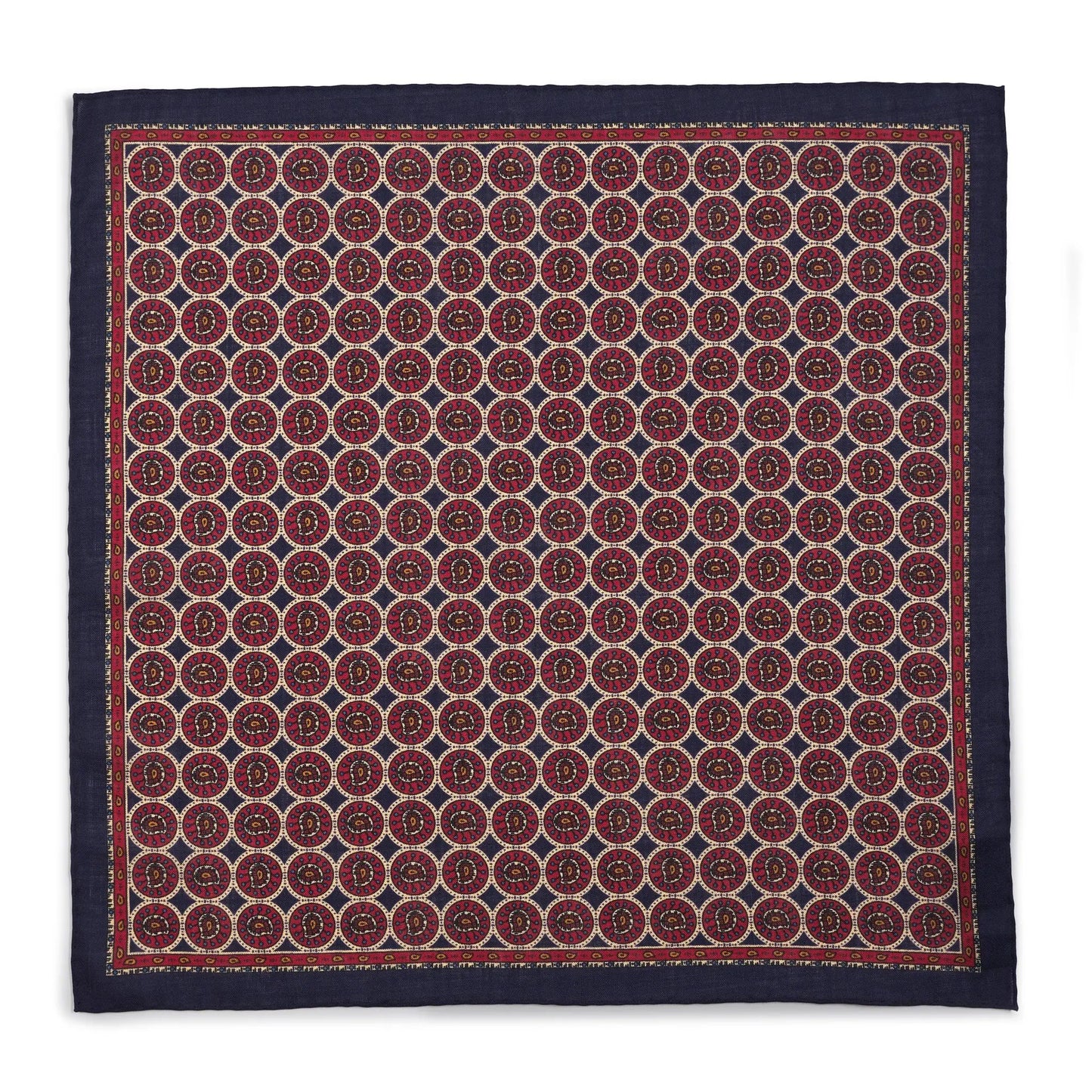 Circular Paisley (Wool & Silk Mix) Pocket Square In Navy by Benson & Clegg