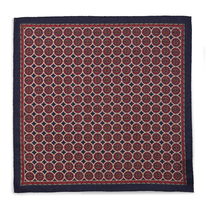 Circular Paisley (Wool & Silk Mix) Pocket Square In Navy by Benson & Clegg