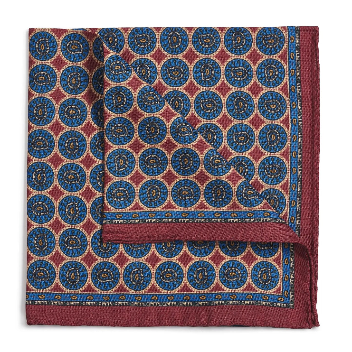 Circular Paisley (Wool & Silk Mix) Pocket Square In Red by Benson & Clegg