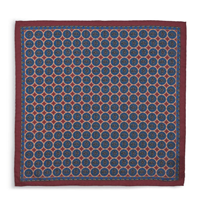 Circular Paisley (Wool & Silk Mix) Pocket Square In Red by Benson & Clegg