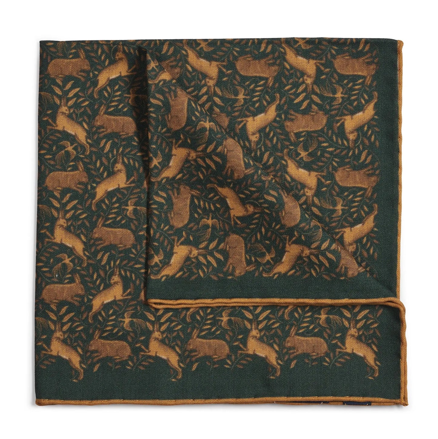 Countryside Hare (Wool & Silk Mix) Pocket Square In Green by Benson & Clegg