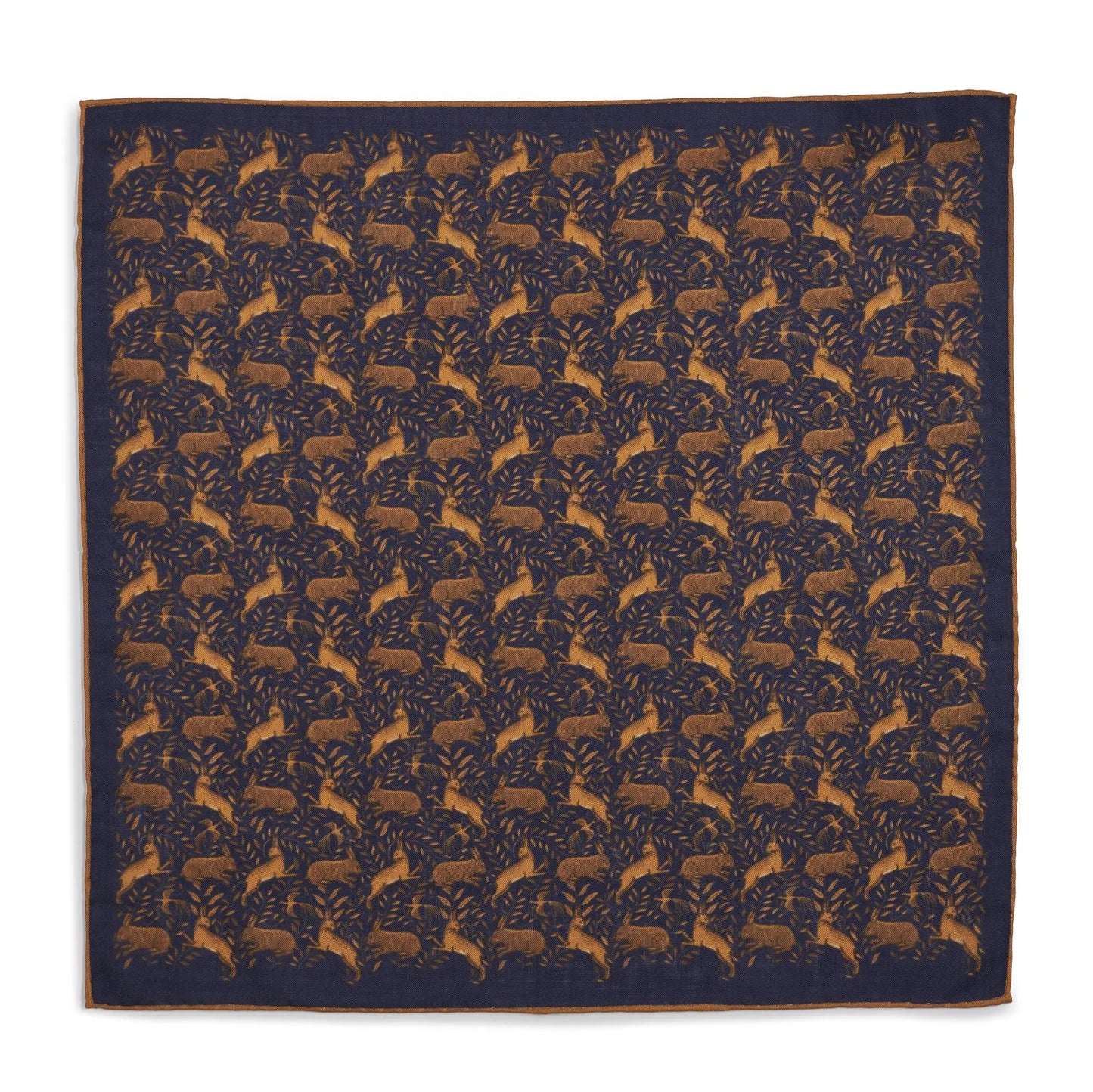 Countryside Hare (Wool & Silk Mix) Pocket Square In Navy by Benson & Clegg