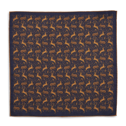 Countryside Hare (Wool & Silk Mix) Pocket Square In Navy by Benson & Clegg