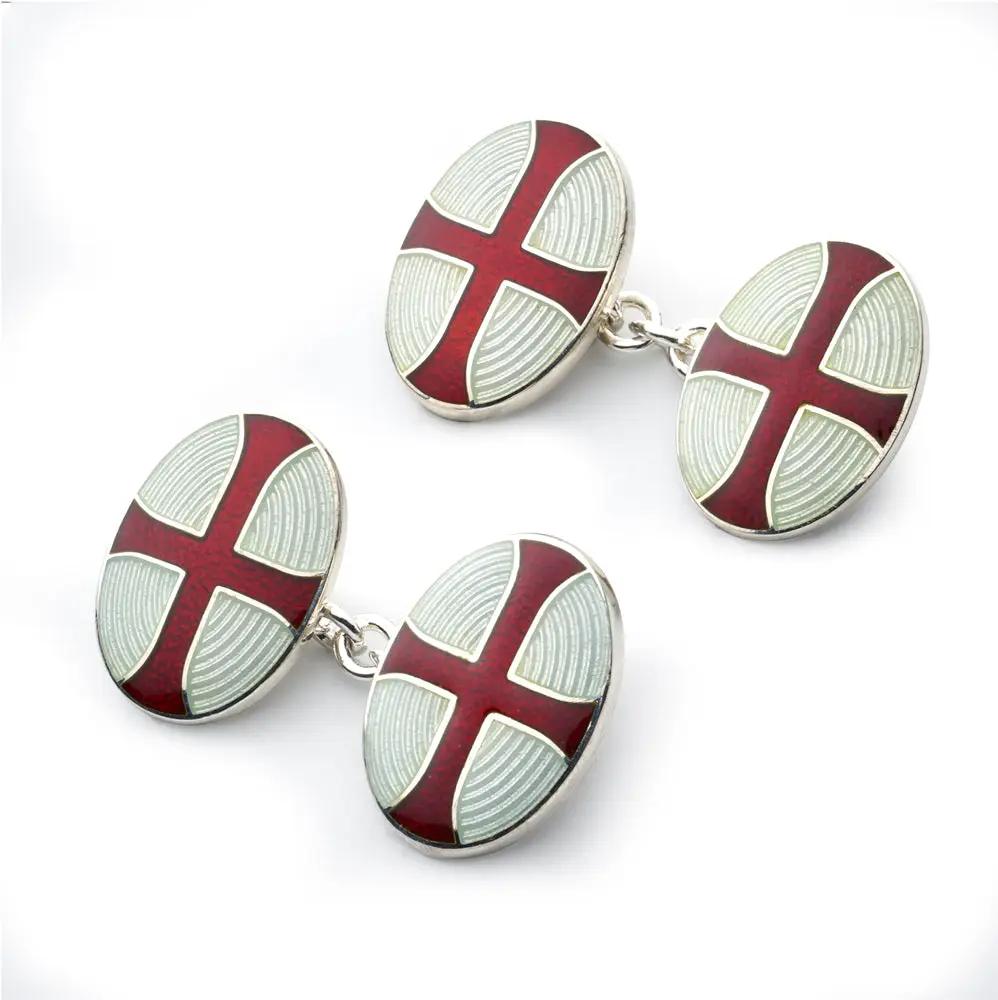 Cross Cloisonne Sterling Silver Cufflinks In Red by Benson & Clegg