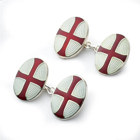 Cross Cloisonne Sterling Silver Cufflinks In Red by Benson & Clegg