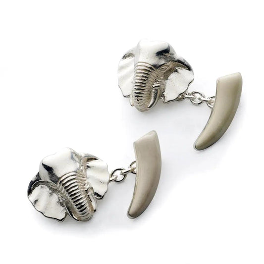 Elephant Head And Tusk Sterling Silver Cufflinks by Benson & Clegg