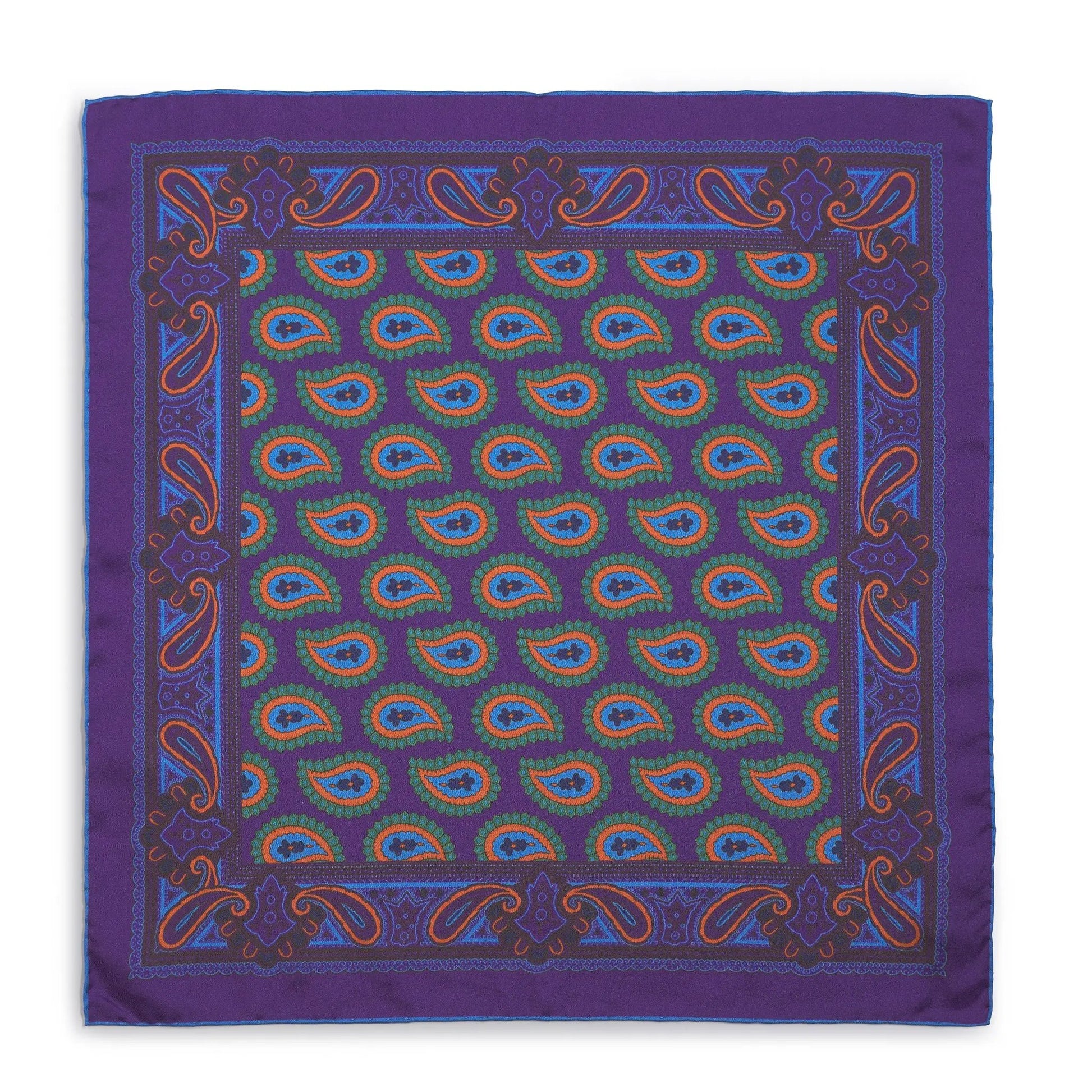 Large Paisley Silk Pocket Square In Purple by Benson & Clegg