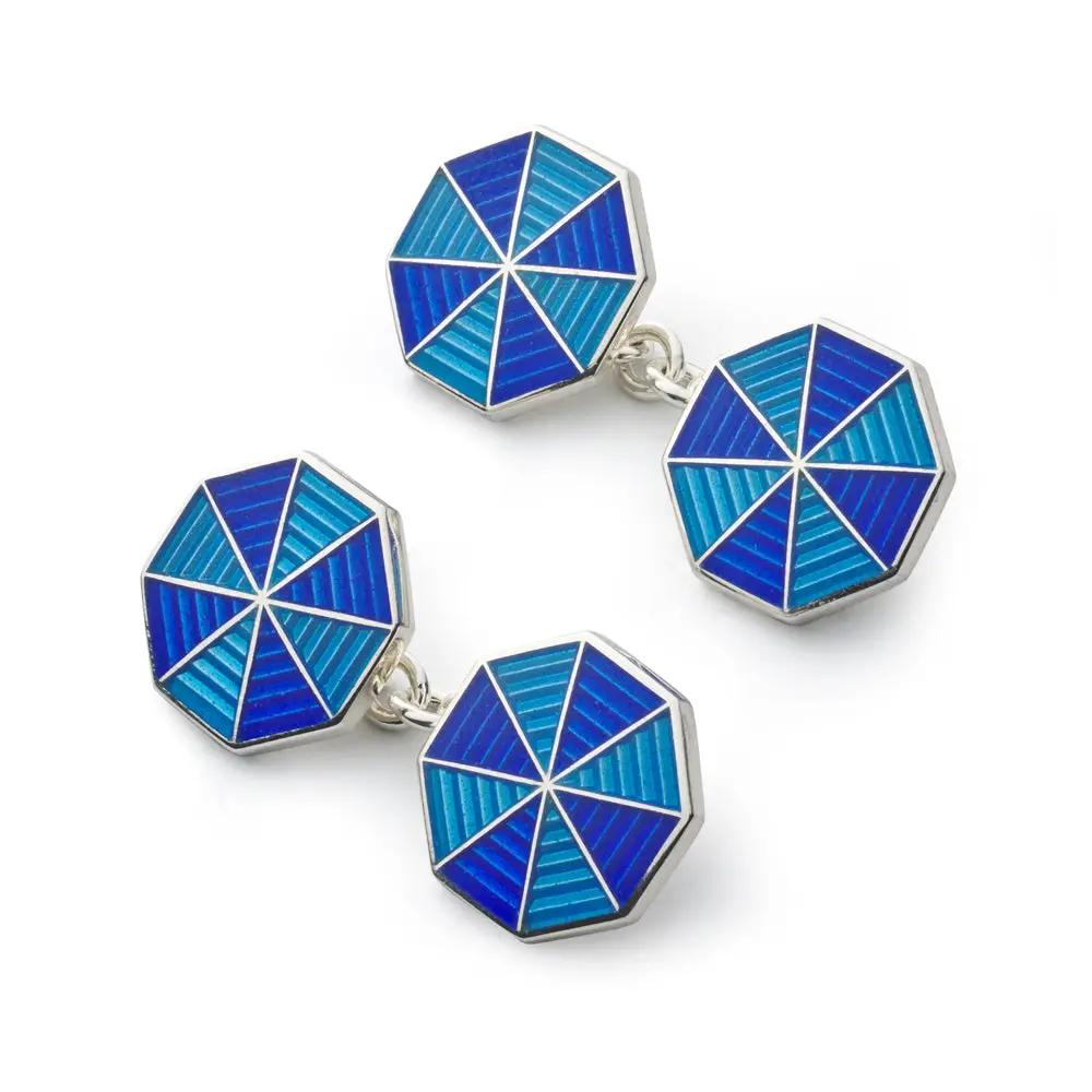 Octagonal Sterling Silver Cloisonne Cufflinks In Blue by Benson & Clegg