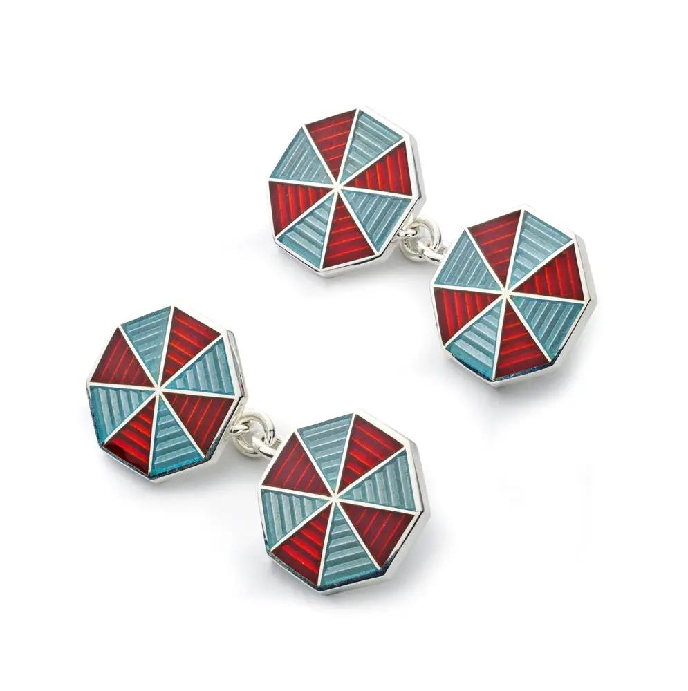 Octagonal Sterling Silver Cloisonne Cufflinks In Red by Benson & Clegg