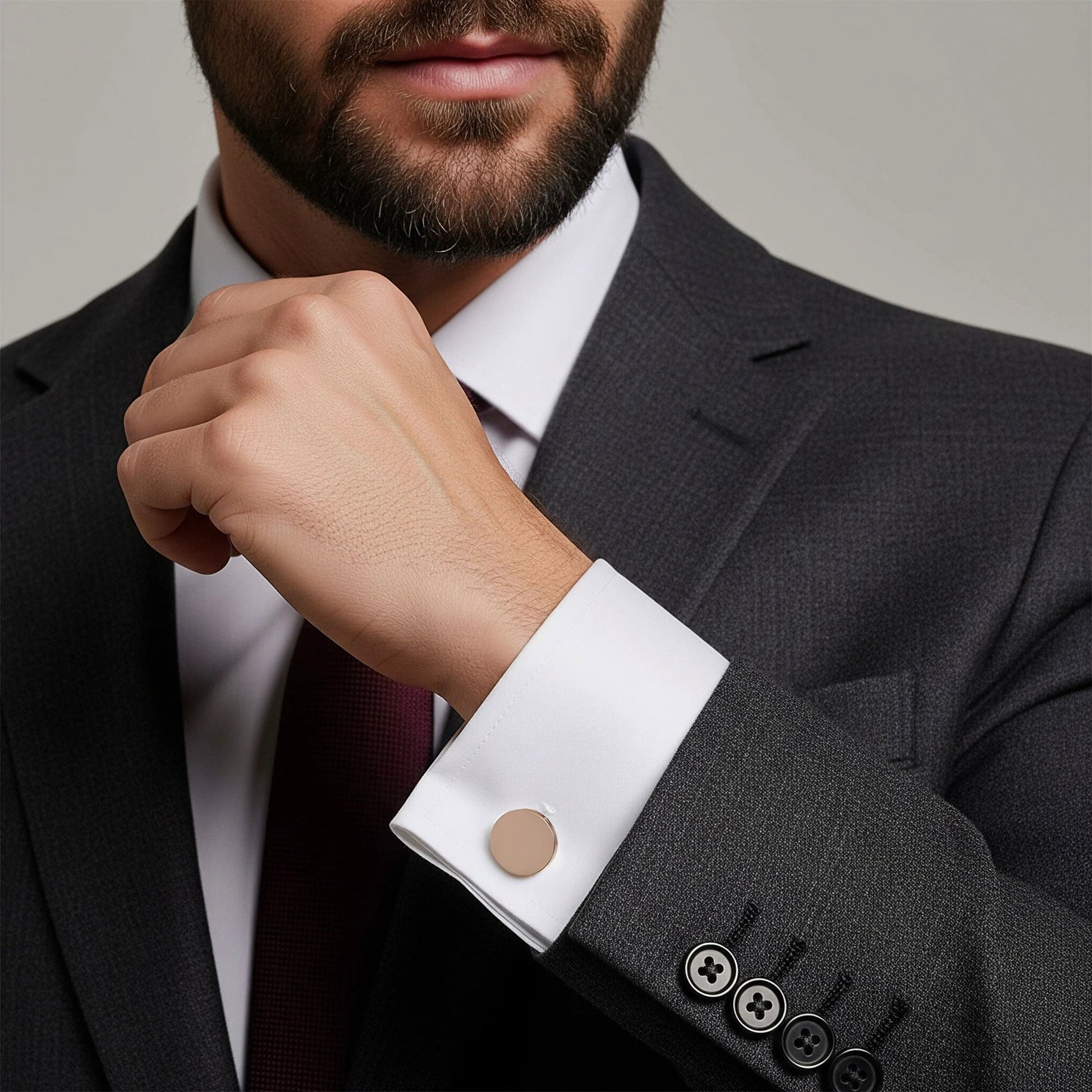 Round Cufflinks In Rose Gold by Benson & Clegg