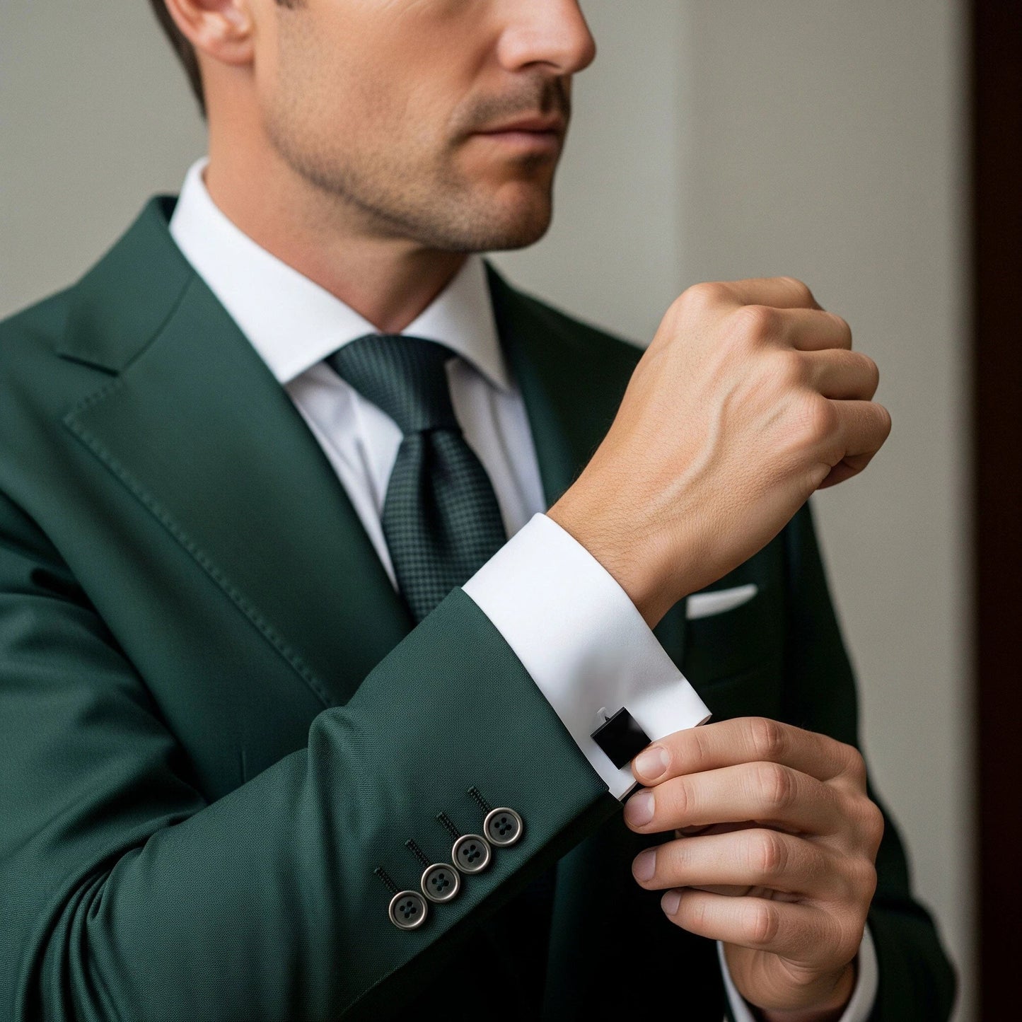 Square Cufflinks In Black by Benson & Clegg