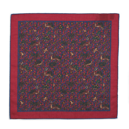 Stag & Forest(Wool & Silk Mix) Pocket Square In Red by Benson & Clegg