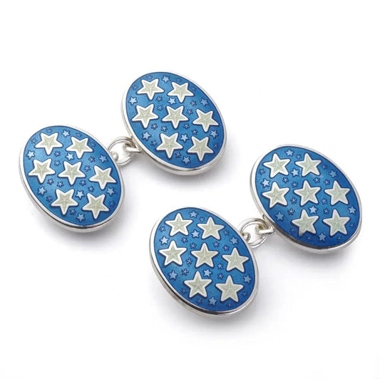 Star Sterling Silver Cloisonne Cufflinks In Blue by Benson & Clegg