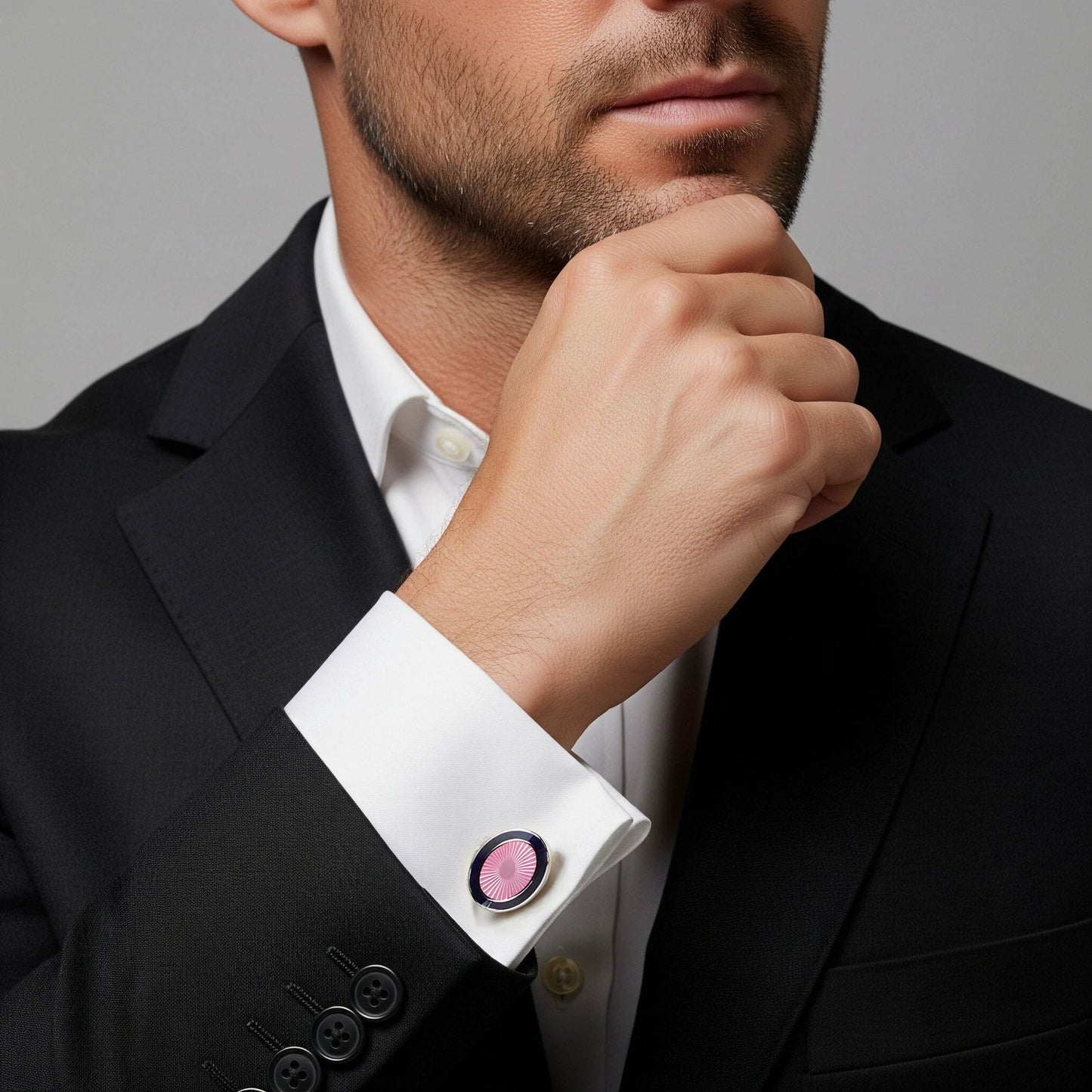 Sunburst Enamel Cufflinks In Pink Bloom by Benson & Clegg