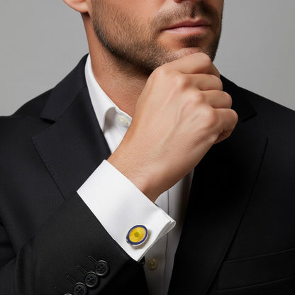 Sunburst Enamel Cufflinks In Gold Radiance by Benson & Clegg