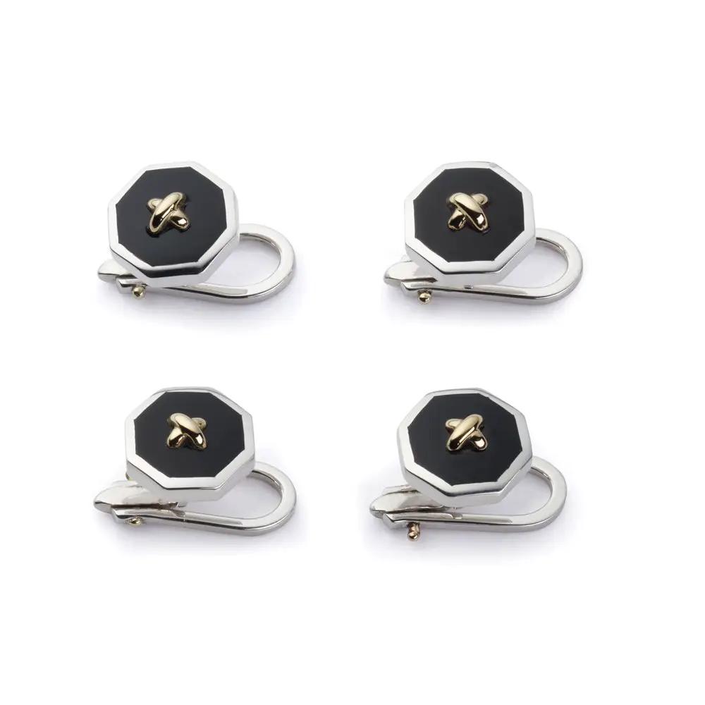 Sterling Silver And Onyx With 9ct Gold Stitch Dress Studs by Benson & Clegg