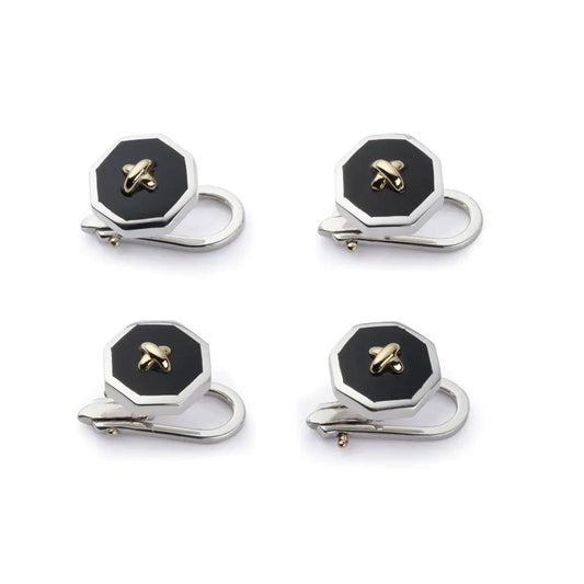 Sterling Silver And Onyx With 9ct Gold Stitch Dress Studs by Benson & Clegg