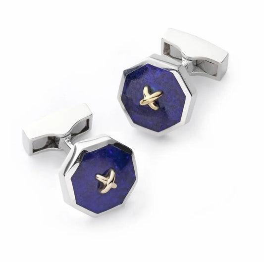 Sterling Silver Cufflinks With Lapis Lazuli And 9ct Gold by Benson & Clegg
