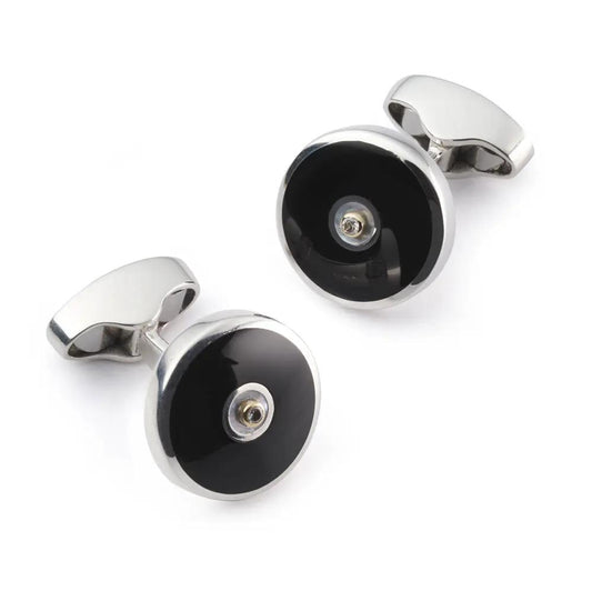 Sterling Silver Cufflinks With Onyx And Diamond by Benson & Clegg