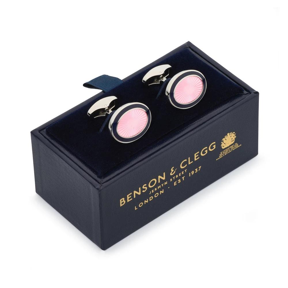 Sunburst Enamel Cufflinks In Pink Bloom by Benson & Clegg