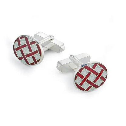 Weave Sterling Silver Cufflinks In Cream by Benson & Clegg