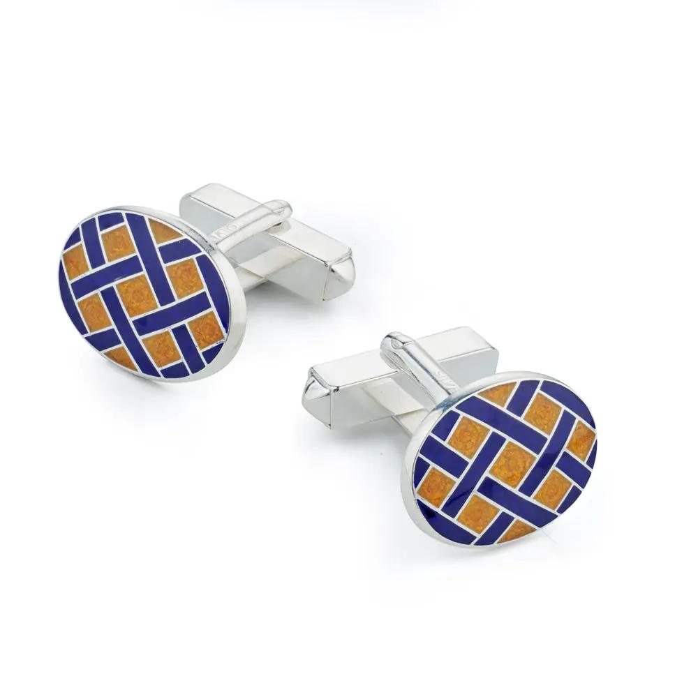 Weave Sterling Silver Cufflinks In Yellow by Benson & Clegg