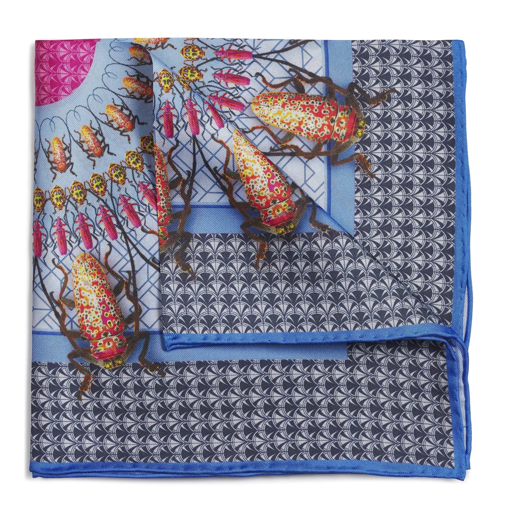 Beetle Parade Sky Pocket Square by Benson & Clegg
