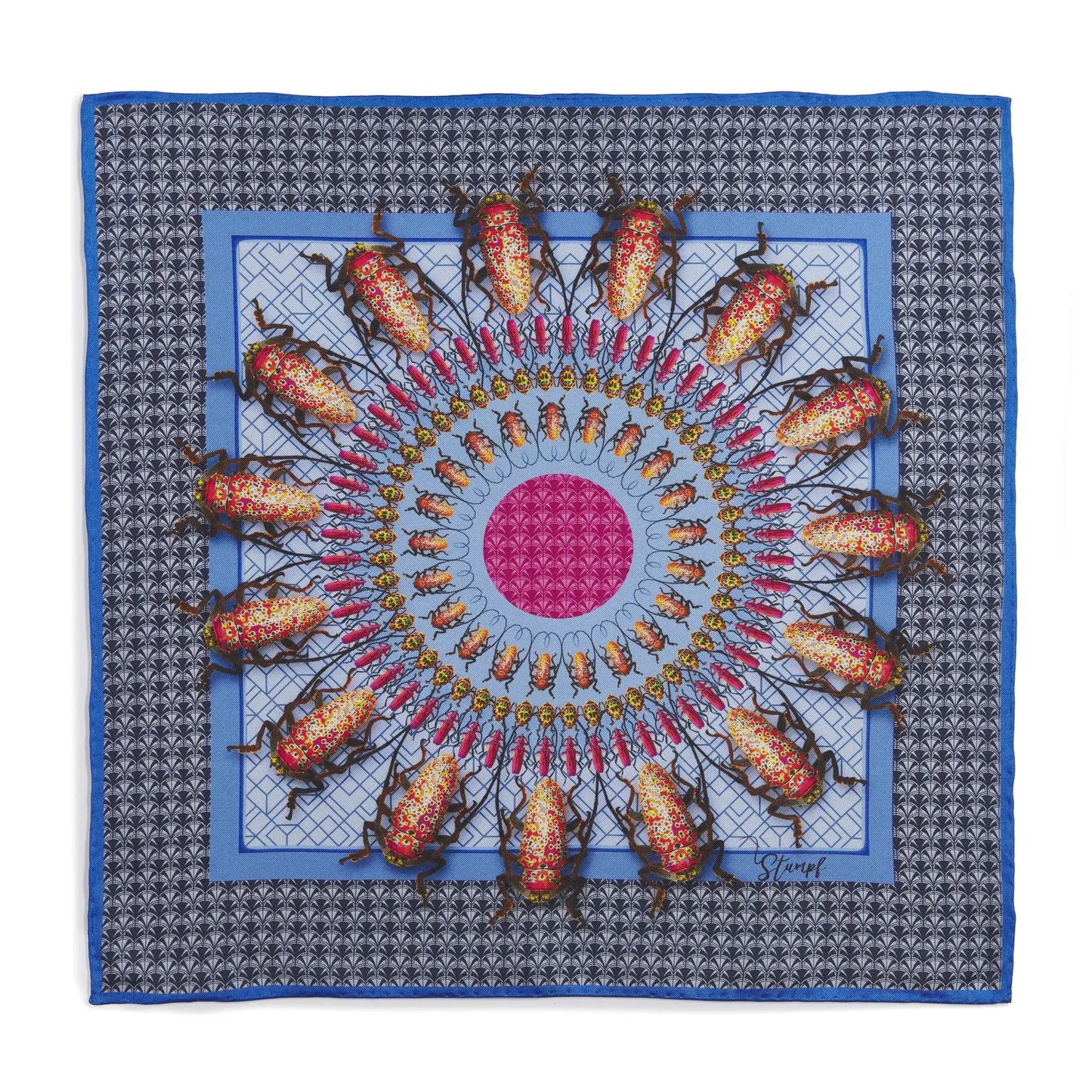 Beetle Parade Sky Pocket Square by Benson & Clegg