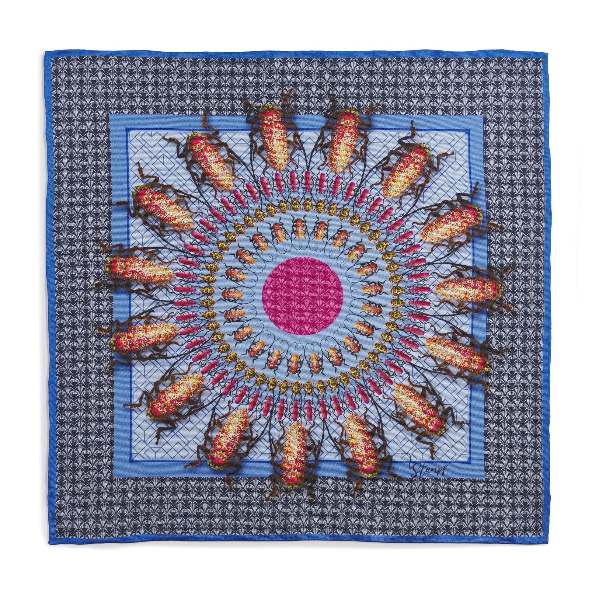Beetle Parade Sky Pocket Square by Benson & Clegg