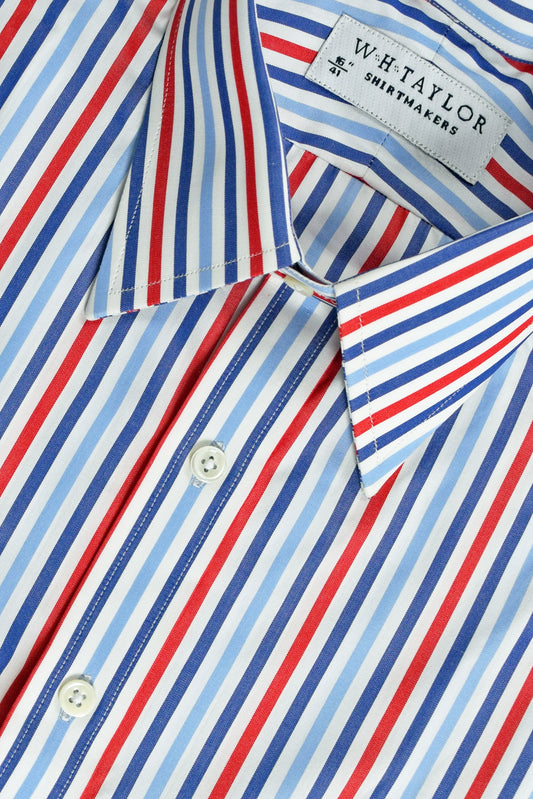 W H Taylor Mens Bespoke Poplin Red Candy Stripe Tailored Shirt