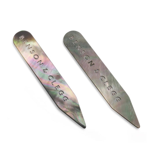 Collar Stiffeners In Smoked Mother Of Pearl by Benson & Clegg