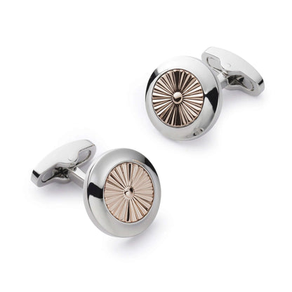 Turbine Rose Gold Cufflinks For Modern Gentleman - Durable Craftsmanship In A Stylish Presentation Box by Benson & Clegg