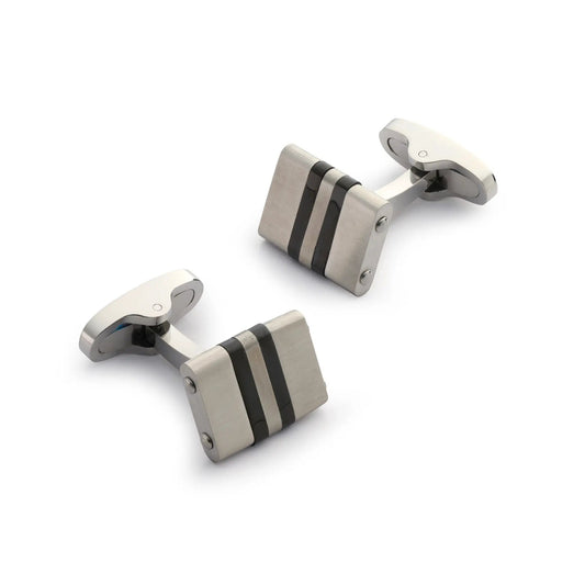 Stratos Cufflinks in Steel & Onyx by Benson & Clegg