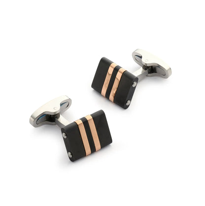 Stratos Cufflinks in Rose Gold & Black by Benson & Clegg