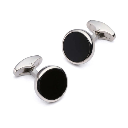 Onyx Round Cufflinks In Silver For Formal Wear Elite Collection - Sleek Round Onyx Stone For Timeless Gentleman Style by Benson & Clegg