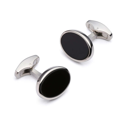 Onyx Oval Cufflinks in Silver for Men - Elegant Black Onyx Stone with Sleek Formal Finish by Benson & Clegg
