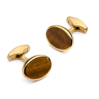 Tiger's Eye Oval Cufflinks In Gold For Men - Luxury Gold Plated Accessories For Elegant Evening Attire by Benson & Clegg
