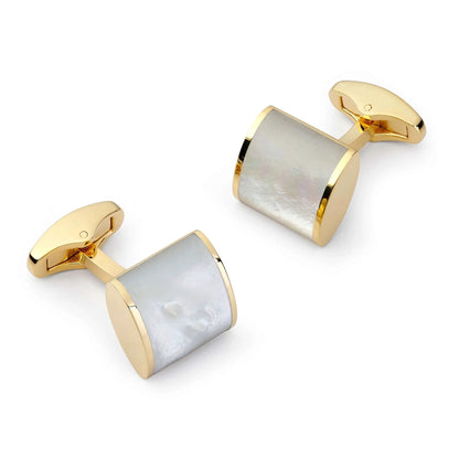 Neo Mother Of Pearl Cufflinks In Gold Featuring A Pearl Centrepiece For Formal Occasions by Benson & Clegg