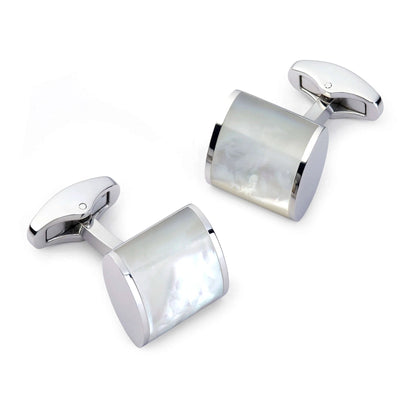 Neo Mother of Pearl Cufflinks in Silver - Luxury Formal Wear Accessories With Brilliant White Pearl Centre by Benson & Clegg