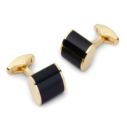 Neo Onyx Cufflinks In Gold For Luxury Mens Jewellery - Polished Onyx Centrepiece With Velvet Black Stone by Benson & Clegg