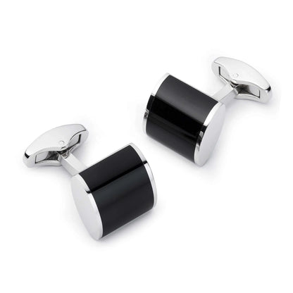 Neo Onyx Cufflinks - Luxury Silver Finish Dress Jewellery With Polished Onyx Centrepiece For Men by Benson & Clegg