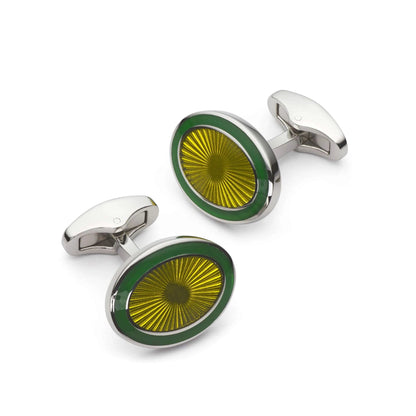 Sunburst Enamel Emerald Green Cufflinks - Signature Sunburst Pattern For Formal Wear And Luxury Gift For Men by Benson & Clegg
